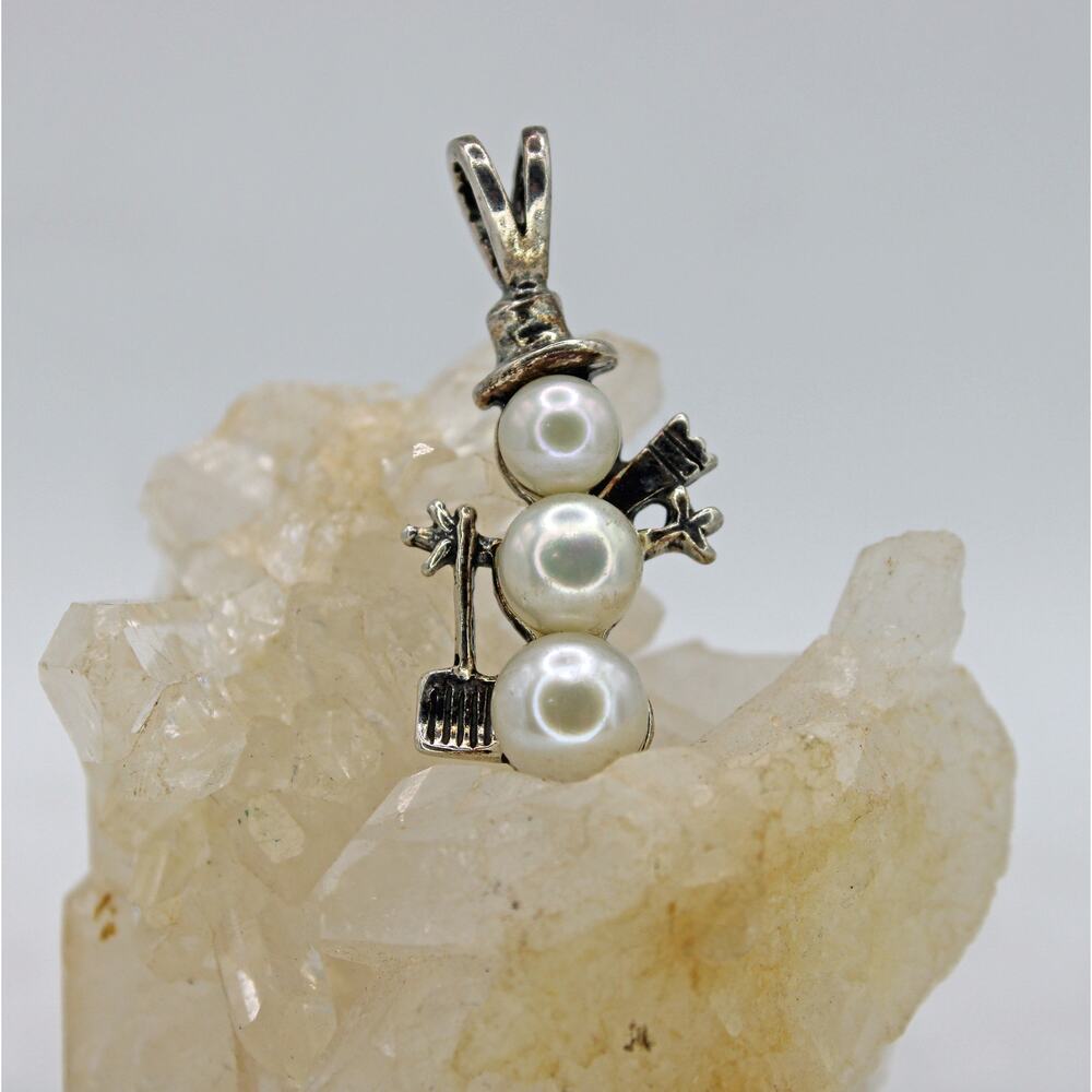 Sterling Silver Schube Manufacturing Faux Pearl Snowman Pendant